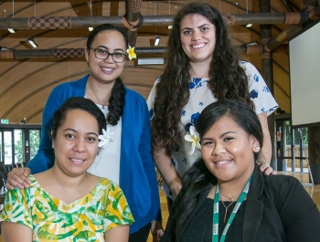 Liggins postgraduate students Mayor Pokino and Alvina Pauuvale, and Heimata Herman, and Siobhan Tu'akoi